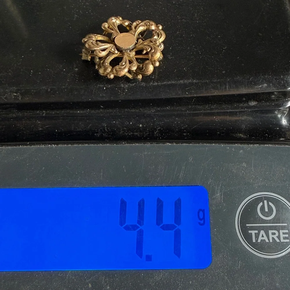 Vintage Brooch Pin Gold Filled Ornate Scroll Filigree Floral Women